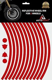 Resim Autodomy Motosiklet Jant Şeritleri Reflektörlü Sport | 15" - 19" Jantlar İçin Tam Takım | Reflektörlü Motosiklet Etiketleri (Kirmizi, 10 mm) 