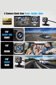 Resim CROW'S TECH 1080P Dash Cam Full Hd Araç içi Kamera Ön Arka ve İç Kayıt 3 Kamera Gece Görüşlü Geniş Açı 