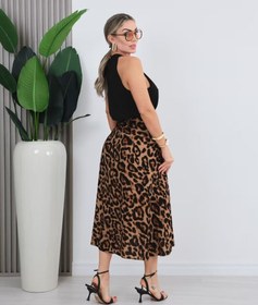 Resim Kadın önden Bağlamalı Leopar Desenli Süprem Uzun Etek - Leopar / 2XL-3XL 