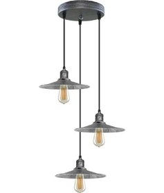Resim Riolight Rustik1,retro1,vintage1 Gümüş Gri Fırçalı Patine 3xe27 Metal Sarkıt Avize Taban Çapı:30cm Gümüş - Gri 
