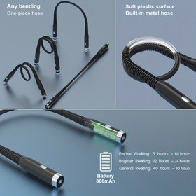 Resim 1 adet LED Eller Serbest Fener, Bükülebilir Boyun ve Yatak Yanı Okuma Işığı, Şarj Edilebilir Lityum Pil, 3 Renk Modu, 6 Parlaklık Seviyesi, Karartılabilir, USB Şarj, ABS ve Plastik Malzemeler, Okuma, Örgü, Kamp, Tamir, Açık Hava Kullanımı, Okuma Lambası | Esnek Boyun Işığı | Şarj Edilebilir LED Işık 