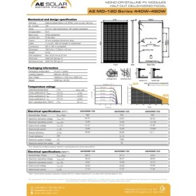Resim AE 460W-120 Hücreli-Monokristal-Monofacıal-Halfcut Güneş Paneli 