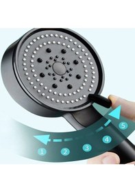 Resim 5 Fonksiyonlu Yüksek Basınçlı Ayarlanabilir Siyah Duş Başlığı Siyah 