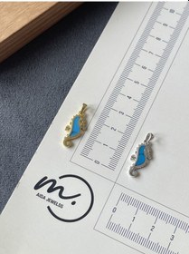 Resim 925 Ayar Gümüş Sıkma Turkuaz Taşlı Tasarım Deniz Atı Gümüş Kolye 45cm Gold 