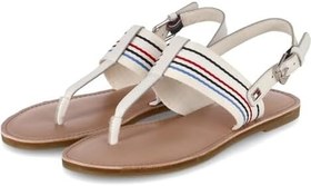 Resim Tommy Hilfiger Kadın's Parmak Ayırıcı Sandalet Düz Sandalet Çizgili Bej Pürüzsüz Deri Tekstil 