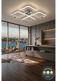 Resim March Dekoratif Krom Plafonyer Led Avize-4'lü Geometrik Kare 3 Renk Yanma Özellikli 