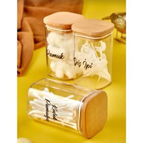 Resim Celsen Home 3'lü Ahşap Kapaklı Mika Kulak Pamuğu & Diş Ipi & Pamuk Organizeri 300ML 