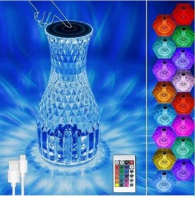 Resim Ollevra Sürahi Model Usb Şarjlı Kumandalı 16 Farklı Işık Modlu Masa Üstü Kristal Akrilik Lamba Led Çok Renkli 