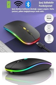 Resim iPad 11. Nesil A16 2025 11" Tablet İçin Uyumlu RGB LED Işıklı Bluetooth+2.4Ghz Kablosuz Şarjlı Mouse 