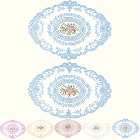 Resim 2 adet Fransız Dantel Amerikan Servisi, Polyester Dikdörtgen Retro Dantel Amerikan Servisi, Oval Pastoral Oyma Bardak Matları, Fotoğraf Arka Planı, Romantik Ev Masa Dekorasyonu Amerikan Servisi 