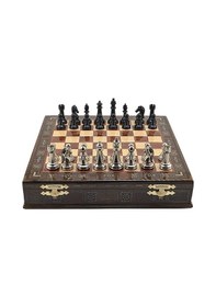 Resim Gifthome Premium Black Metal Klasik Satranç Takımı Ve El İmali Masif Ahşap Sandıklı Gül Tahtası 38x38x6 Cm. 