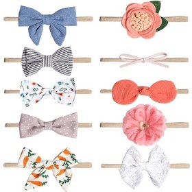 Resim Padalink 10'lu Bebek Saç Bandı Seti - Yumuşak Nilon, Genişleyebilir, Renkli Desenler, Yenidoğan Ve Küçük Çocuklar İçin Saç Aksesuarı 
