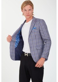 Resim Sposo 5138 Dar Kalıp Kare Desenli Lacivert Erkek Blazer Ceket Lacivert 