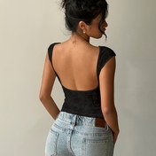 Resim Kadınlar İçin Seksi Sırtı Açık Üst - Şık Tekne Yaka Parti ve Resmi Bluz, Gece Etkinlikleri, Randevular ve Günlük Kıyafetler için Dar Kesim Görünmez Gömlek - Makinede Yıkanabilir Şık Kadın Giyimi 