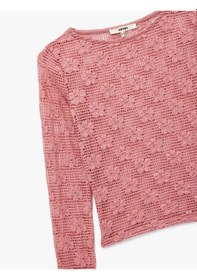 Resim Koton Transparan Uzun Kollu Bisiklet Yaka Çiçekli Dantelli Bluz Pembe 6wak80133ek Gül 