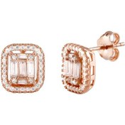 Resim Baget Taşlı Rose Gold Gümüş Kadın Küpe 