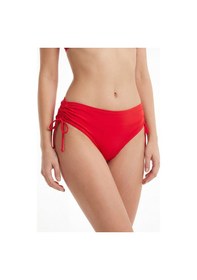 Resim Loya Kadın Kırmızı Yanları Büzgülü Yüksek Bel Tek Alt Bikini 