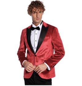 Resim Wessi Simli Slim Fit Kadife Kırmızı Erkek Smokin Ceket - Kırmızı 