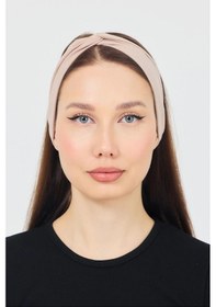 Resim Butik Çapraz Bağlamalı Kadın Bandana Saç Bandı, Kaymaz Yumuşak Esnek%100 Pamuklu Penye - Tek Ebat / Koyu Bej Koyu Bej 