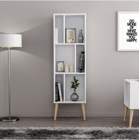 Resim MOBİLYA GEZEGENİ Northly Kitaplık - Beyaz/ Ahşap Ayaklı - 150 Cm 