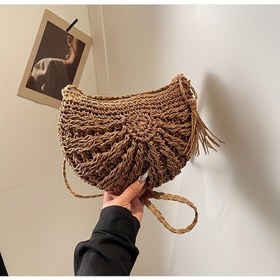 Resim El Yapımı Dokuma Çapraz Çanta - Geometrik Desen, Fermuar Kapatma, Polyester Astar, Bej/Kahverengi, Plaj ve Tatil için İdeal, Plaj Çantası 