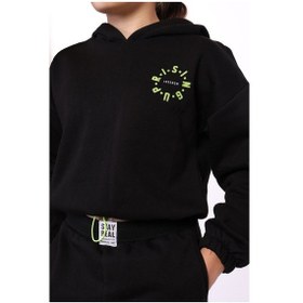 Resim Toontoy Kids Toontoy Kız Çocuk Kapüşonlu Baskılı Crop Takım Siyah 