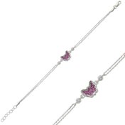 Resim Silver Pink Butterfly Women's Bracelet 