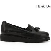 Resim Gönderi R Siyah Dolgu Taban Püsküllü Hakiki Deri Ayakkabı Siyah 