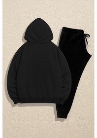 Resim Uyguntarz Unisex Papatya Happy Baskılı Tasarım Oversize Sweatshirt Eşofman Takım Siyah 