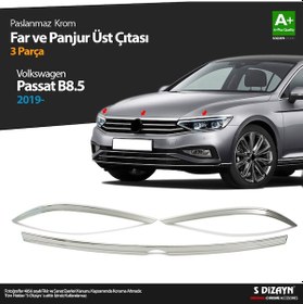 Resim S-Dizayn Vw Passat B8.5 Krom Far Üzeri Çıta Seti 3 Parça 2019 ve 