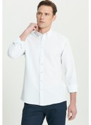 Resim AC&Co / Altınyıldız Classics Erkek Beyaz Slim Fit Dar Kesim Düğmeli Gömlek Yaka Uzun Kollu Gömlek Beyaz 