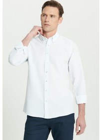 Resim AC&Co / Altınyıldız Classics Erkek Beyaz Slim Fit Dar Kesim Düğmeli Gömlek Yaka Uzun Kollu Gömlek Beyaz 