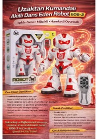 Resim Uzaktan Kumandalı Akıllı Dans Eden Robot Işıklı Sesli Müzikli Hareketli Robot - Kırmızı 