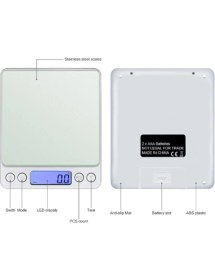 Resim Hassas Dijital Taşınabilir Elektronik Tartı 2000 Gr, 0.1 Gr, Mutfak ve Kuyumcu Terazisi 