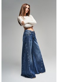 Resim Itsbasic Kadın Koyu Mavi Renk 2w47 Süper Palazzo Fit %100 Koton Jean 
