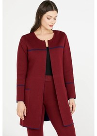 Resim Uzun Triko Ceket - Bordo - Lacivert 001 