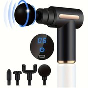 Resim Şarj Edilebilir Kas Masaj Aleti 1 Adet Taşınabilir Kas Masajı - Şarj Edilebilir LED Ekran, 4 Değiştirilebilir Başlık, 1200mAh Lityum Pil, Derin Doku Vuruşlu Masaj Tabancası ve USB Şarj 