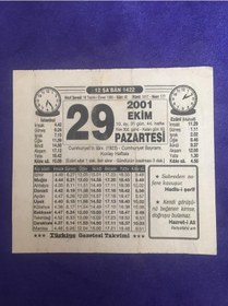 Resim 29 Ekim 2001 Takvim Yaprağı - Nostalji Koleksiyonluk Takvim Yaprağı B 