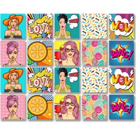 Resim Tink Kendinden Yapışkanlı Karma Popart Desenli Pvc Karo 10X10 cm 20'li Paket 
