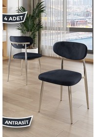 Resim Canisa Laos Serisi 4 Adet Antrasit Mutfak Sandalyesi Krom Kaplama Metal Ayak 1.sınıf Babyface Kumaş Antrasit Sandalye Krom Ayak 