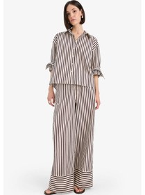 Resim DeFacto Afra x DeFacto Loose Fit Çizgili Poplin Uzun Kollu Gömlek F0403AX25SMBN390 