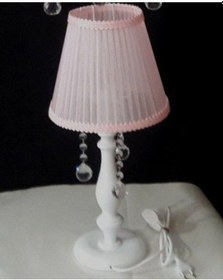 Resim Beyaz Ahşap Ayaklı Pembe Başlıklı Taşlı Abajur Diğer 