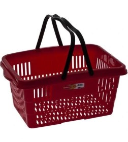 Resim Omnipazar SY-2260 Çift Saplı Plastik Market Taşıma Sepeti Kırmızı 6 Adet 