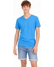 Resim Barlashive Genç Erkek Çocuk V Yaka Tişört Model - Açık Mavi Çok Renkli 