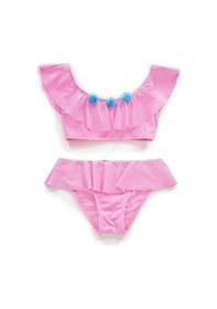 Resim Endeep Kız Çocuk Volanlı Aksesuarlı Açık Pembe Bikini Takımı Pembe 