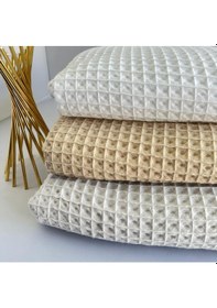 Resim Büyük Kareli Waffle Pike Bornozluk Kumaş 100% Pamuk Bw-01 Beyaz 