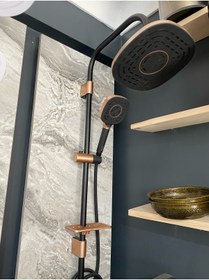Resim İSAOĞLU YAPI Rose Bakır Robot Duş Seti Yağmurlama Ve Banyo Bataryası Siyah Duş Başlığı Bakır Duş Sistemi 