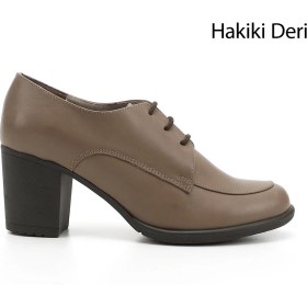 Resim GÖNDERİ Kadın Vizon Antik Bağcıklı Orta Kalın Topuklu Hakiki Deri Oxford Ayakkabı 