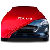 Resim ULTRASHOP Ford Focus Station Wagon (2018 - ) Kırmızı Kumaş Araba Brandası Logolu Penye Branda Oto Branda 