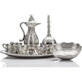 Resim UltraMint Ebruli Zemzemlik Takımı 10 Parça Gümüş Renk Metal Hac ve Umre Hediyeliği 